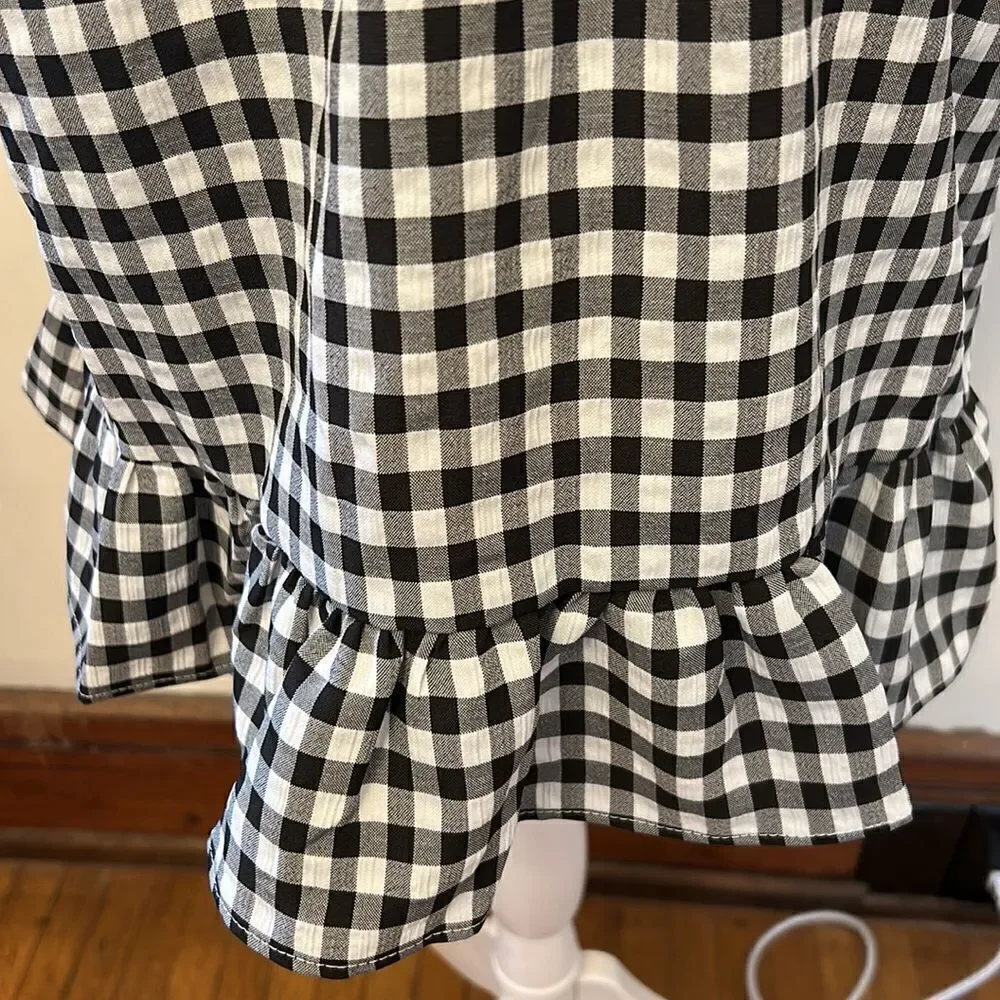 Topshop black white gingham puff sleeve cut out back blouse Size 8 NWOT - Picture 4 of 9